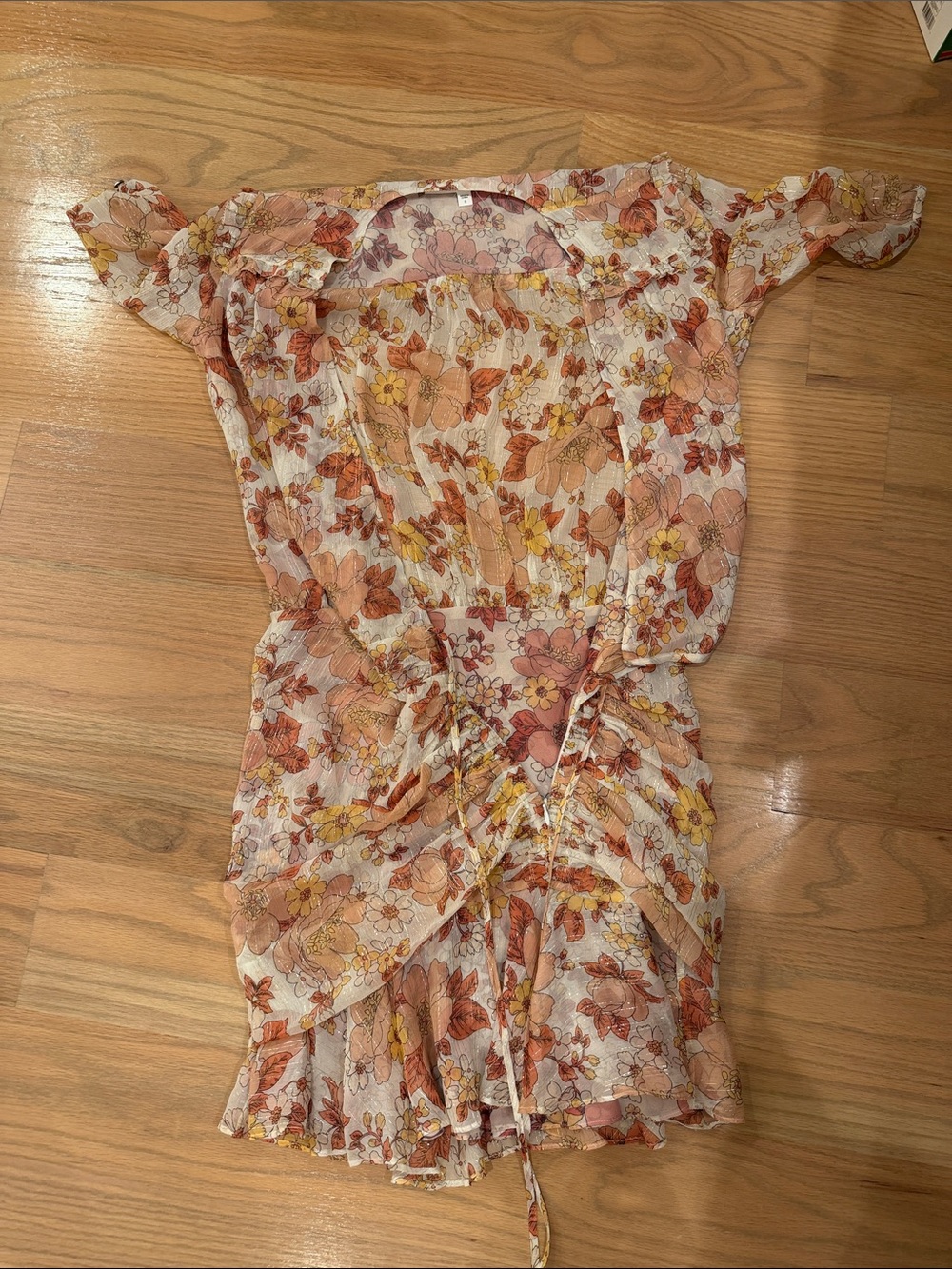 Veronica Beard Mick Dress in Melon peach Cream Floral Ruched Mini Dress